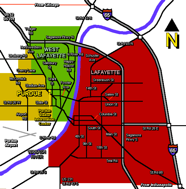 Purdue, West Lafayette, Lafayette Area Map